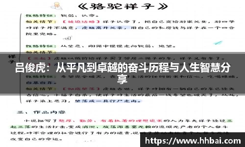吕俊虎：从平凡到卓越的奋斗历程与人生智慧分享